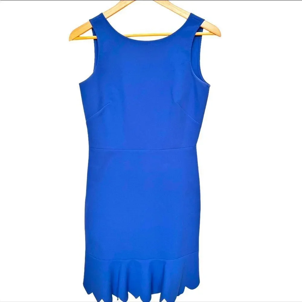 J. Crew Factory Sleeveless Blue Scallop Hem V-Back Elegant Cocktail Dress. 0.